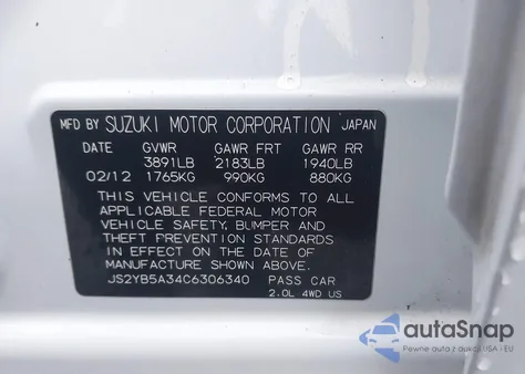 2012 Suzuki Sx4 Premium/Tech Valu Pkg (Nav) из США, поврежденный, VIN JS2YB5A34C6306340